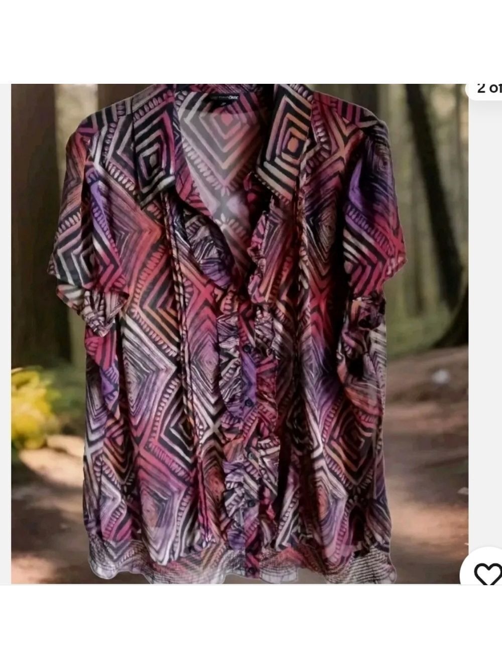 East 5Th Pleated 2 Piece Women's  Button Up Ruffle Accent Blouse NWT Size 1X